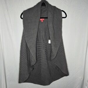 Elle Ribbed Open Shawl Neck Sweater Vest Gray Women's Small Retro 90's Cozy Boho